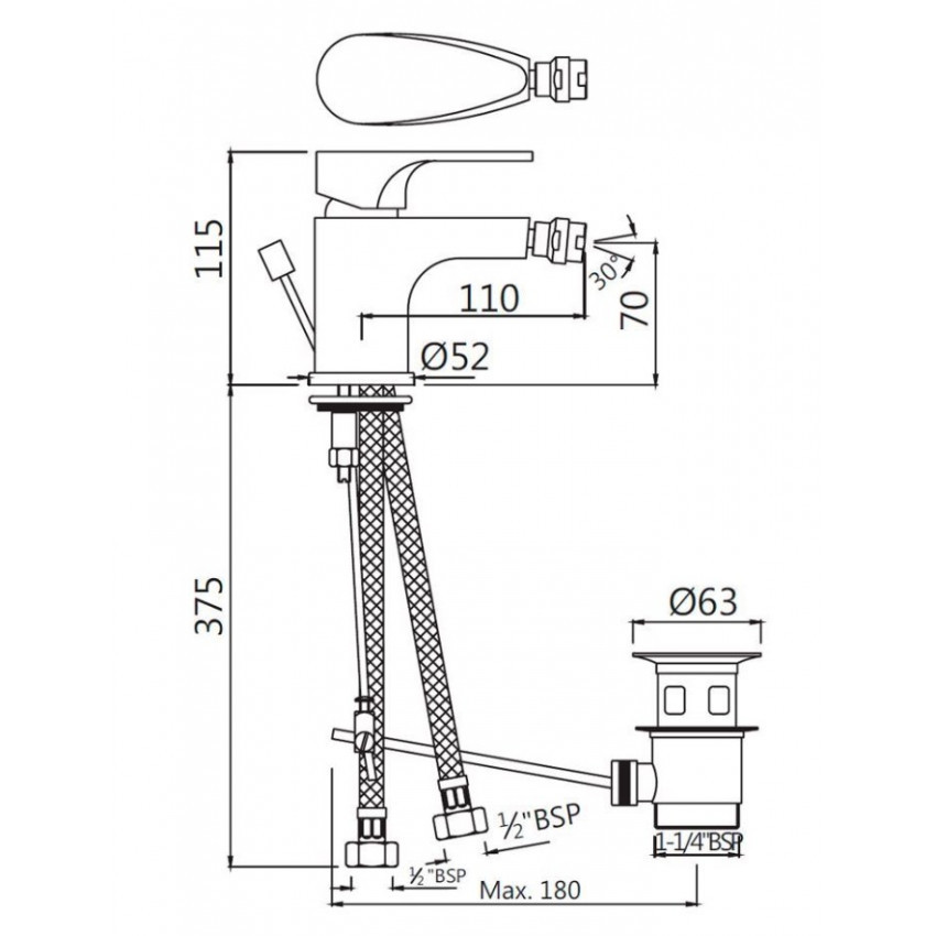 Смеситель для биде с донным клапаном Jaquar Vignette Prime VGP-CHR-81213B Смеситель для биде с донным клапаном Jaquar Vignette Prime VGP-CHR-81213B
